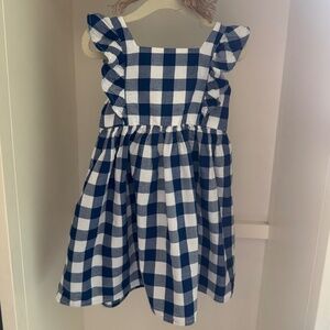 OshKosh Navy + White Checked Flutter Sleeve Sundress, girls size 4t